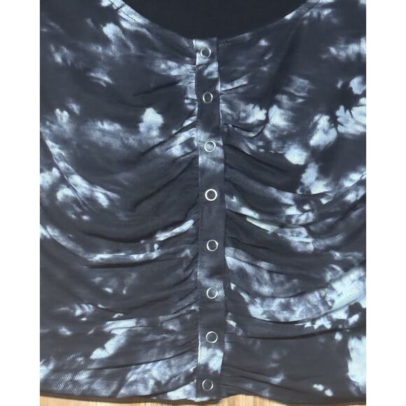 Current Mood Sz Small Black Mesh Bell Sleeve Ruched Button Front Top Grunge Goth - Picture 4 of 10